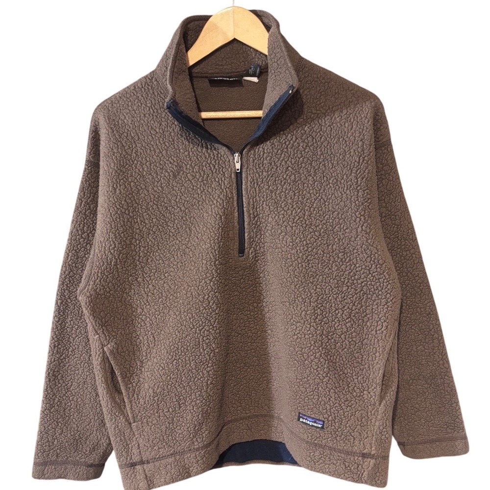 Vintage 90s Patagonia Heavy Pile Fleece S Made USA Brown 1/4 Zip
